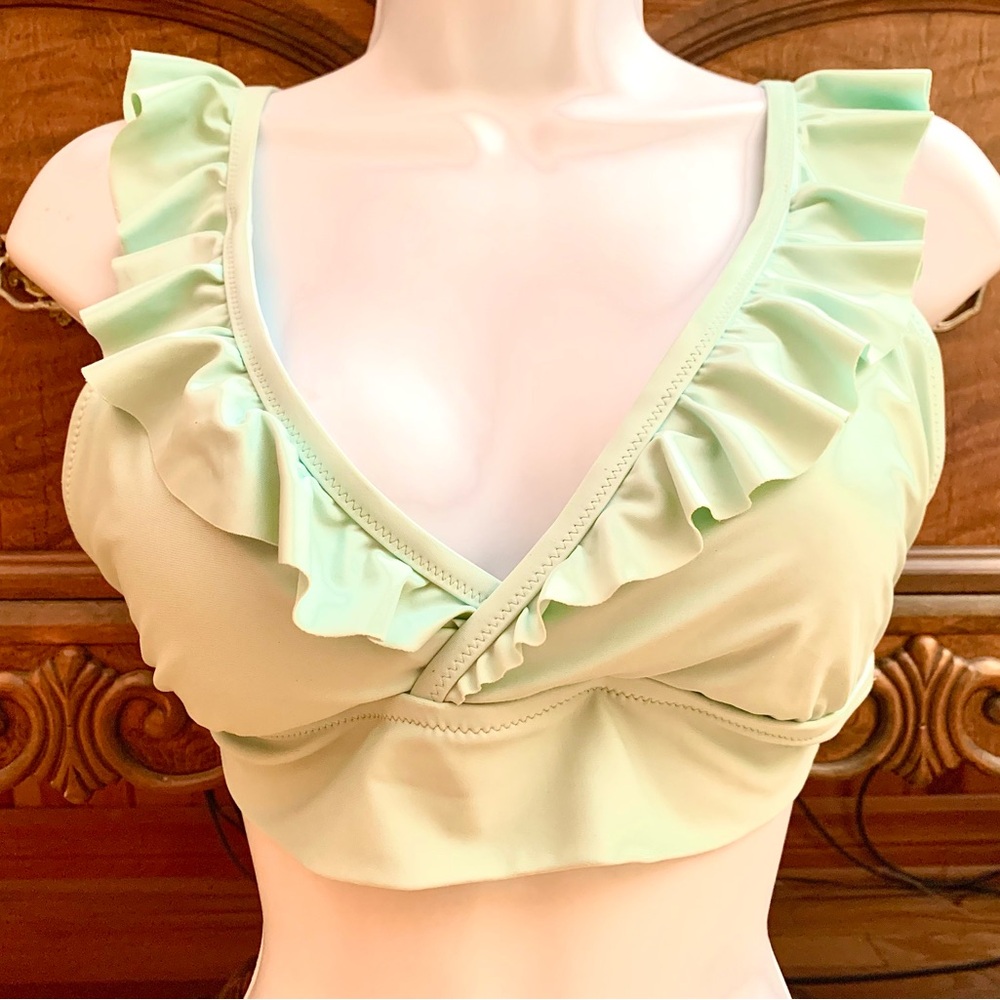 Aerie Mint Green Ruffled Bikini Top